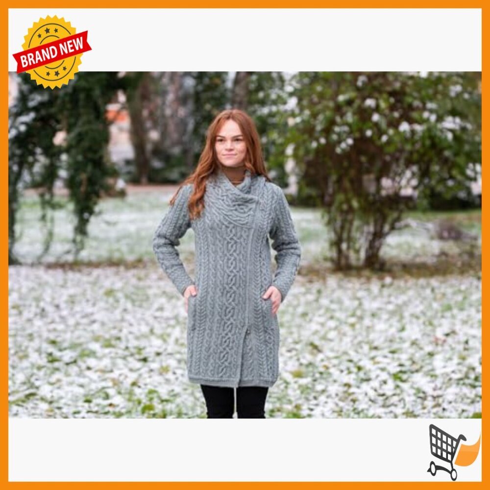 Merino Wool Zip Cardigan with Hood and Pockets, Long Length - Picture 7 of 7